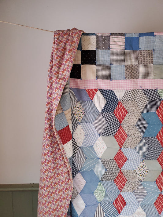 Hand Tied, Scrappy, Multi-Color Vintage Quilt, ca 1950