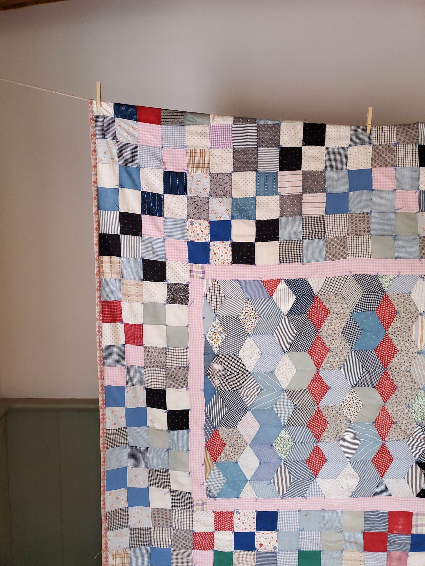 Hand Tied, Scrappy, Multi-Color Vintage Quilt, ca 1950