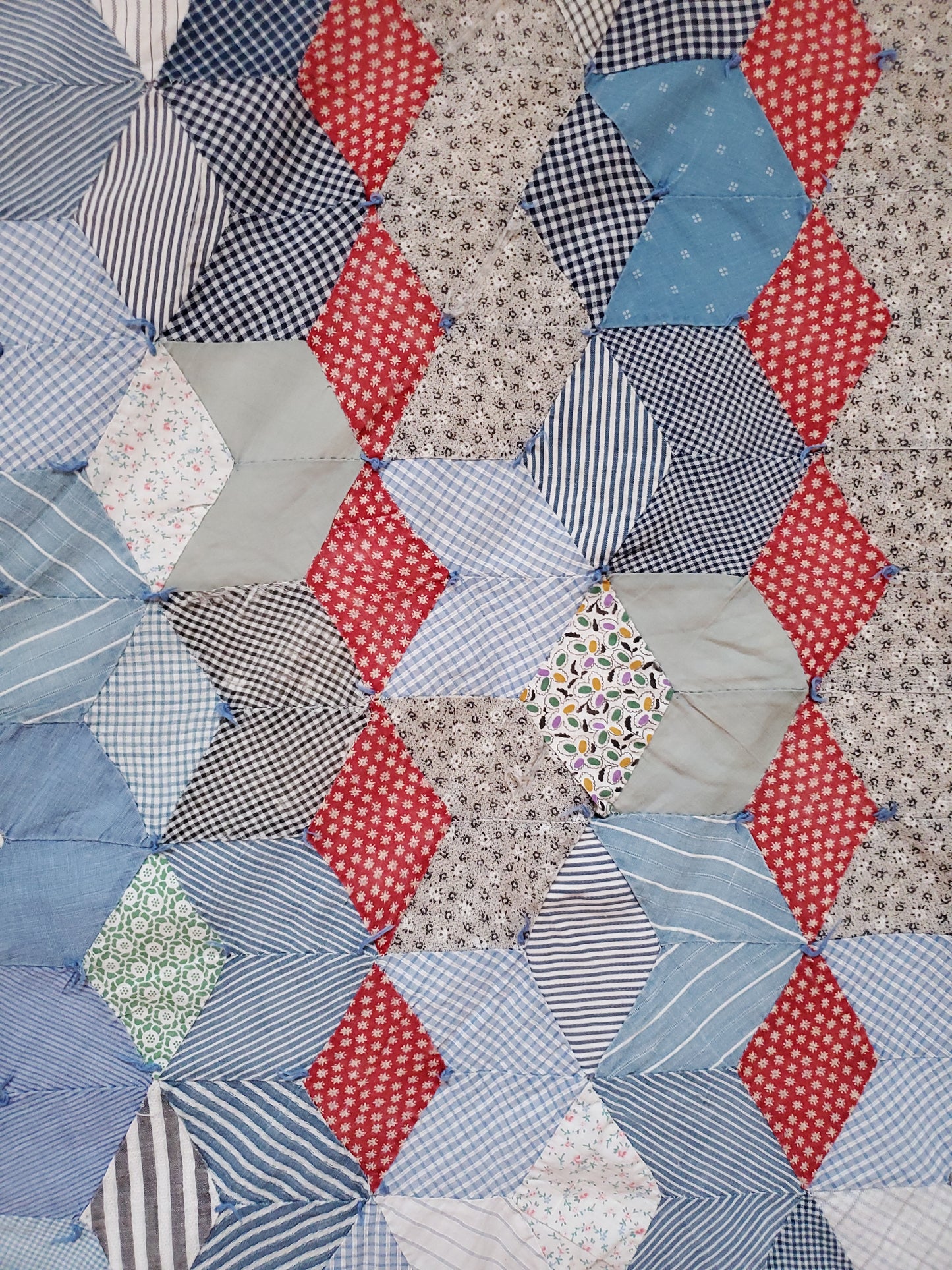 Hand Tied, Scrappy, Multi-Color Vintage Quilt, ca 1950