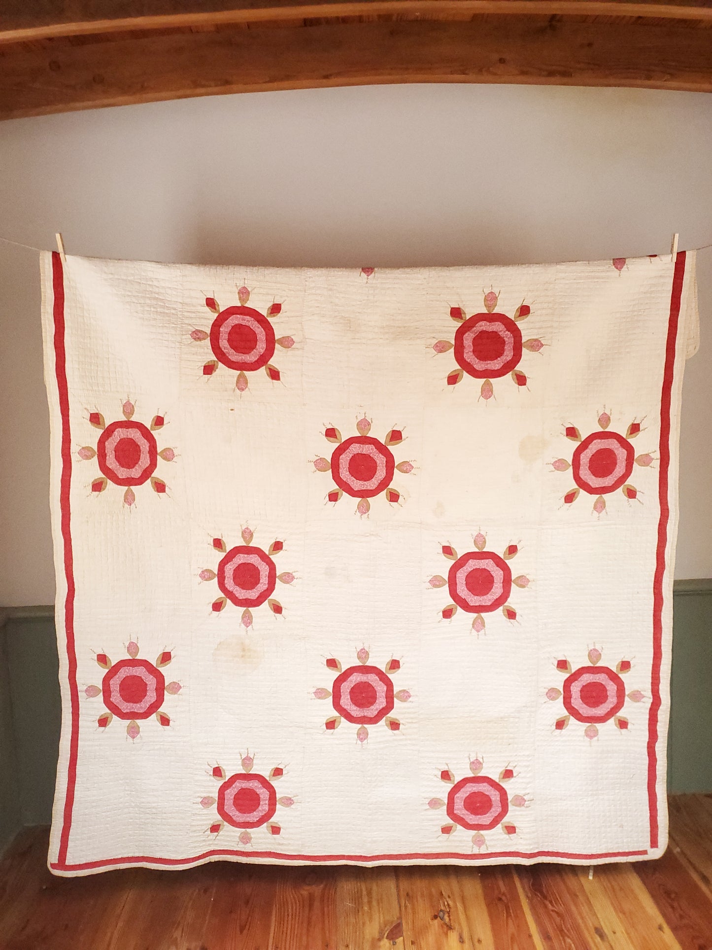 Rose & Rosebud Handmade Antique Quilt