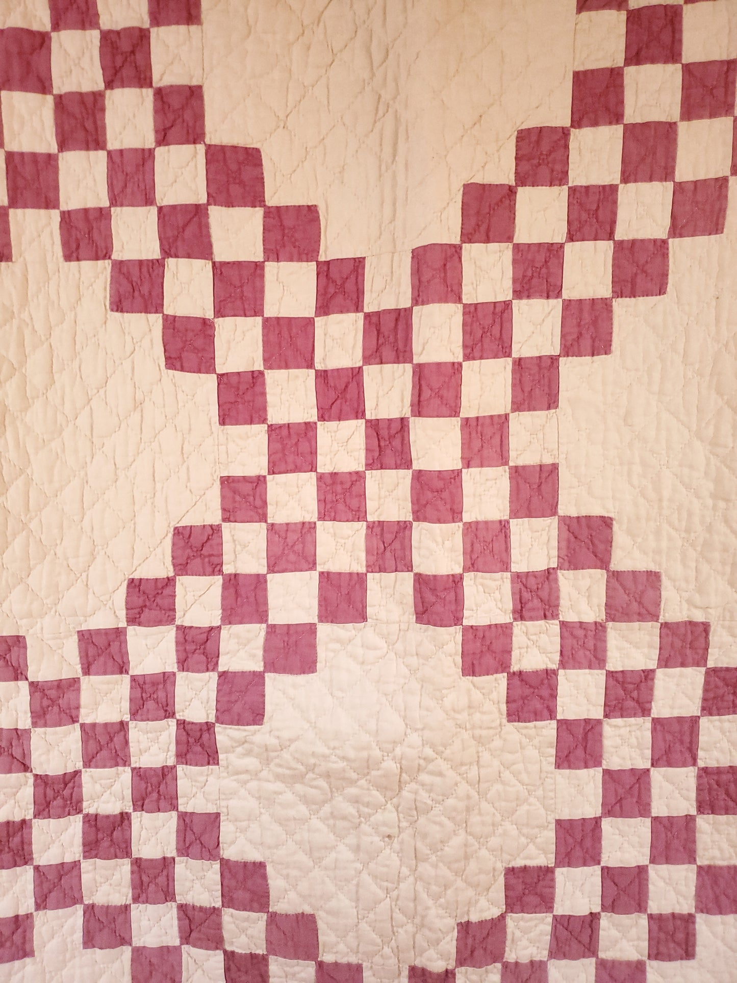 Cream & Burgundy Double Irish Chain Vintage Quilt