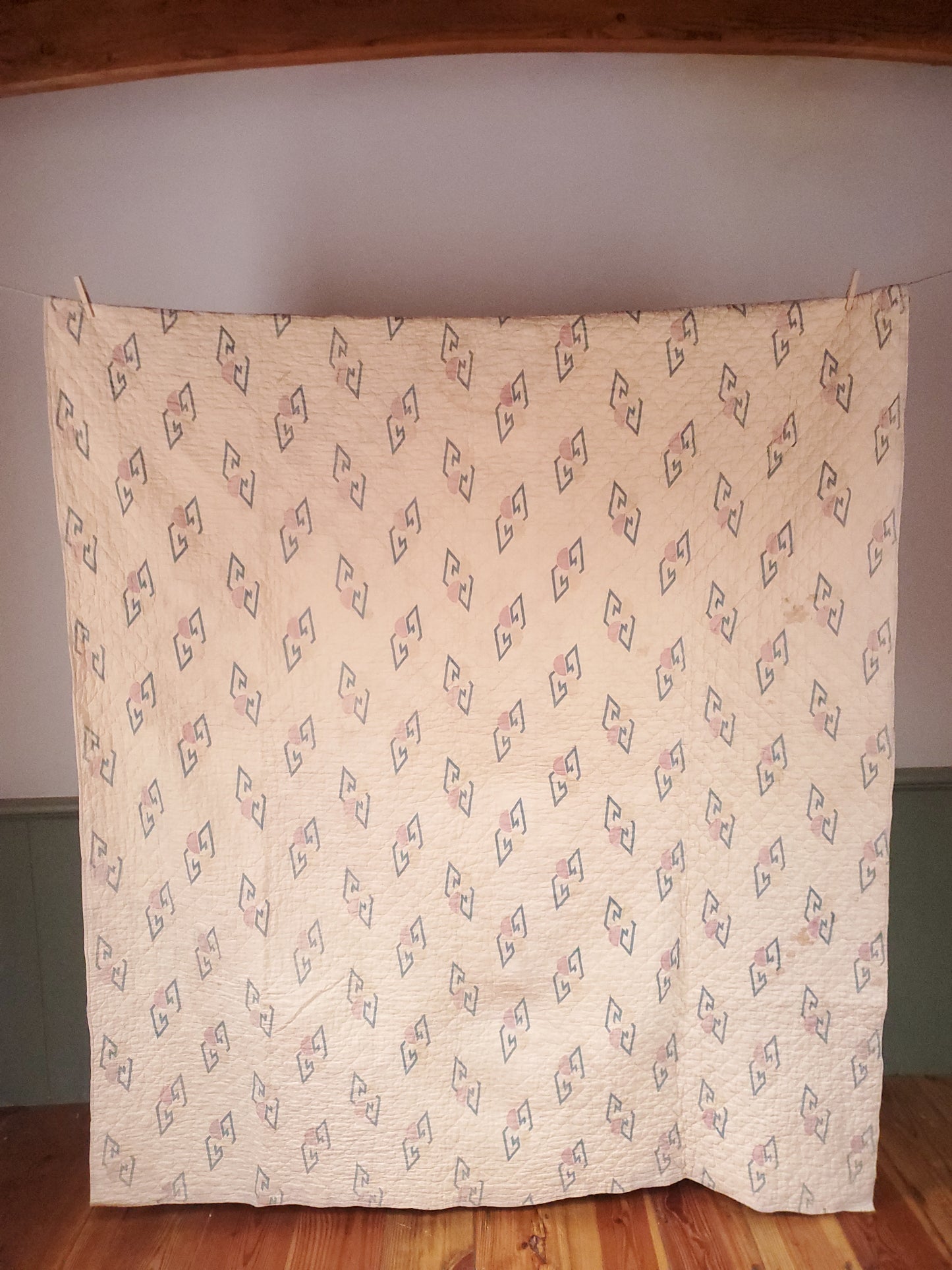 Cream & Burgundy Double Irish Chain Vintage Quilt