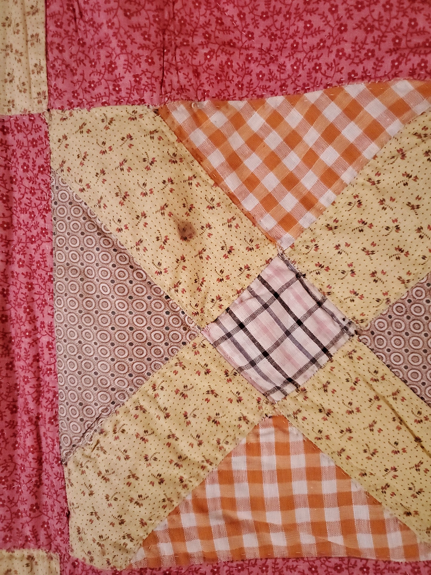 Double Pink & Yellow Calico & Shirting Antique Quilt