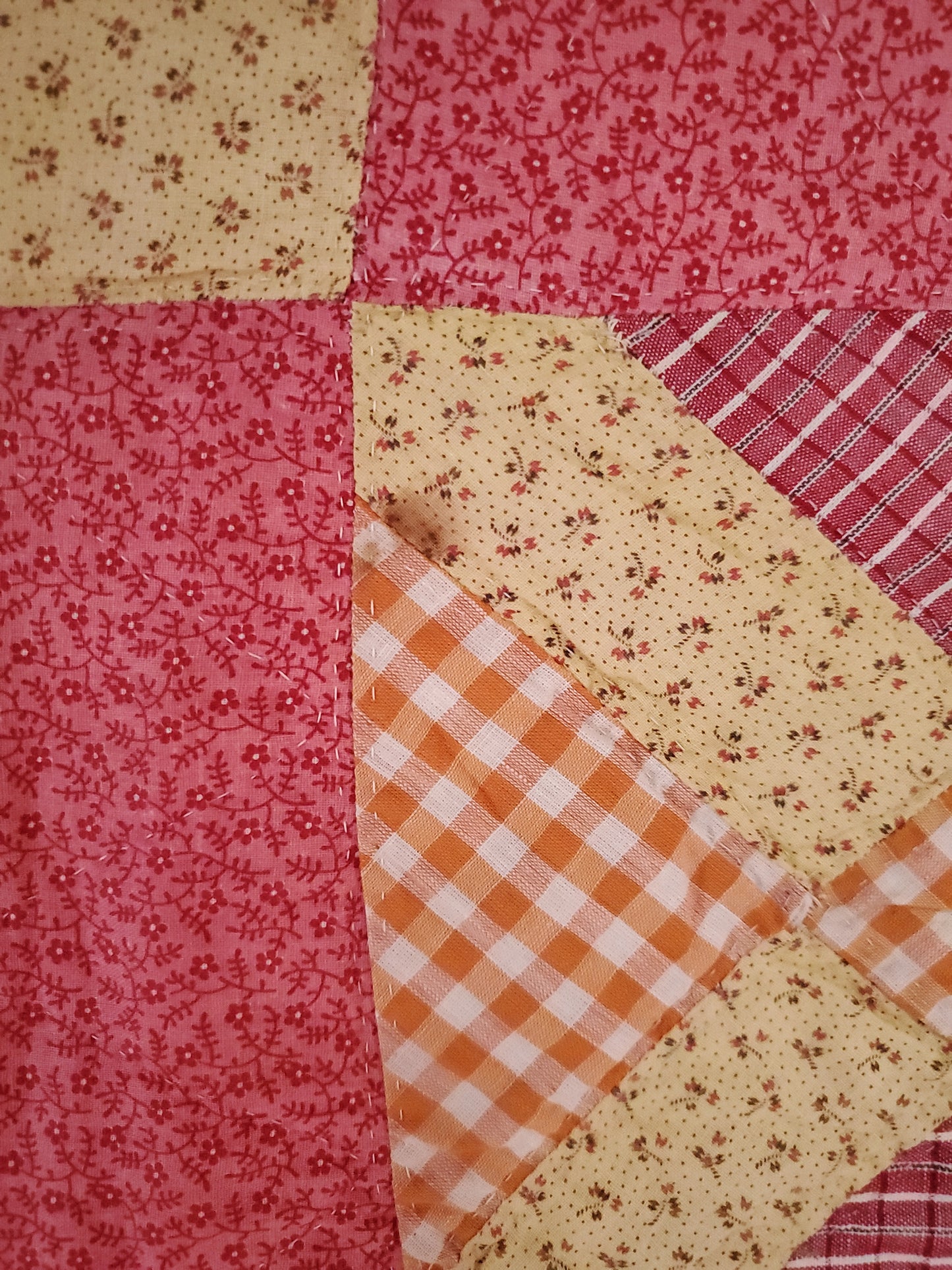 Double Pink & Yellow Calico & Shirting Antique Quilt