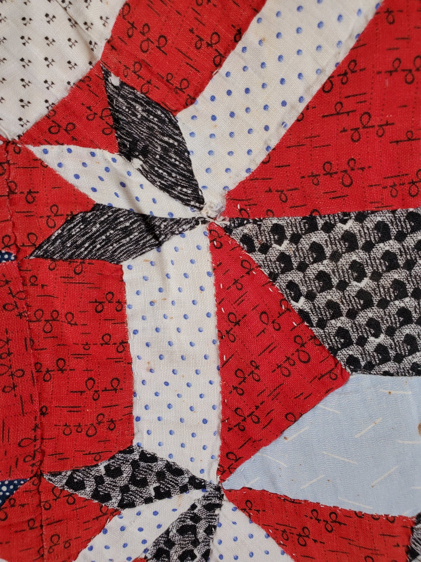 20th Century Red White & Blue Star Antique Quilt ca 1900