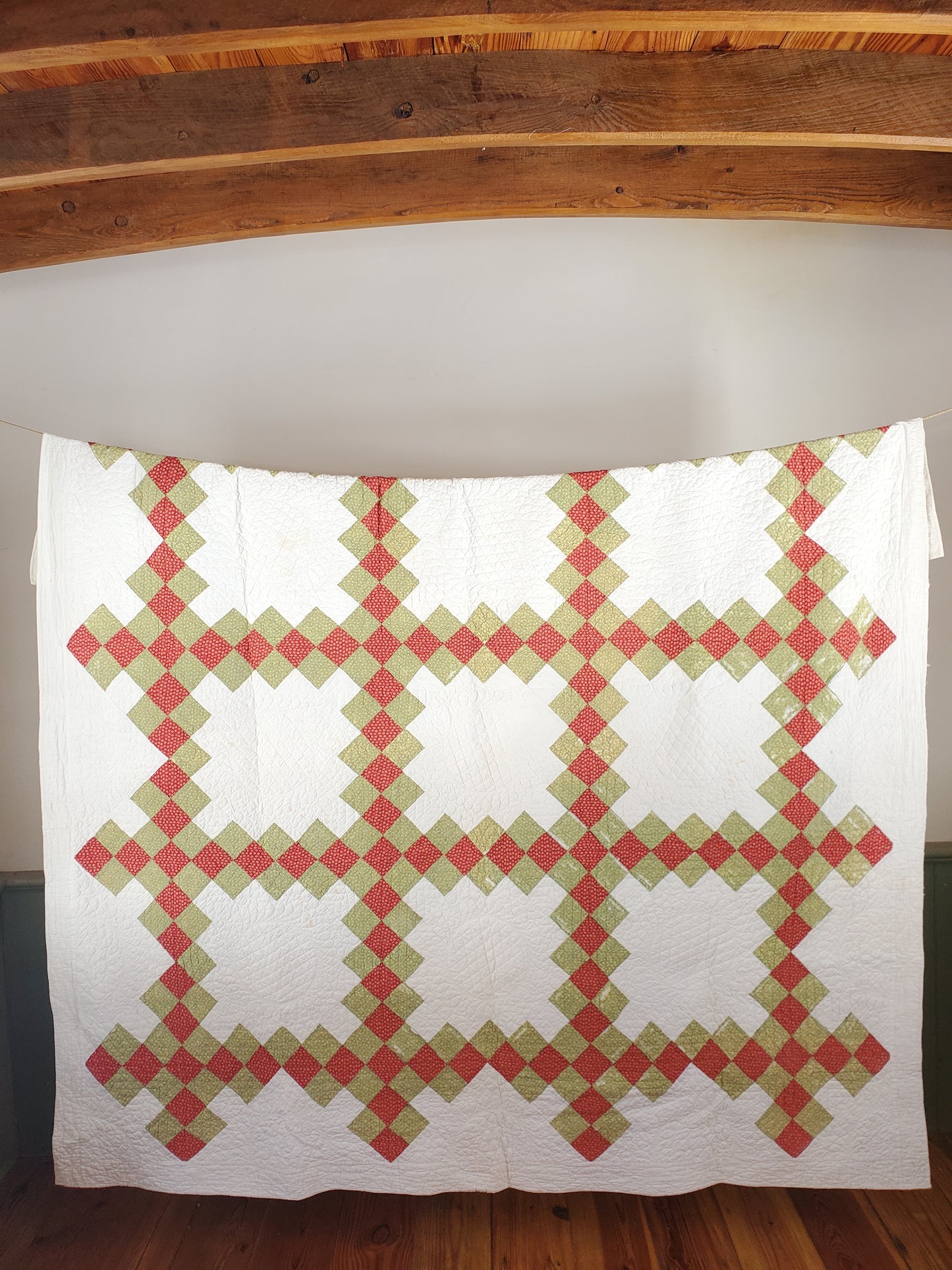 19th Century Red & Green Antique Quilt Irish Chain