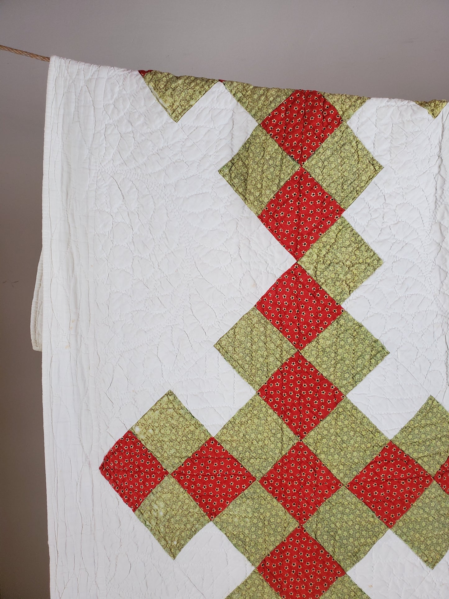 19th Century Red & Green Antique Quilt Irish Chain