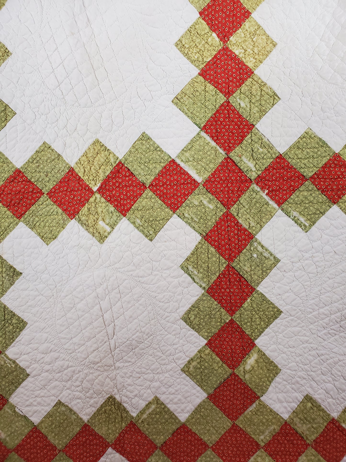 19th Century Red & Green Antique Quilt Irish Chain