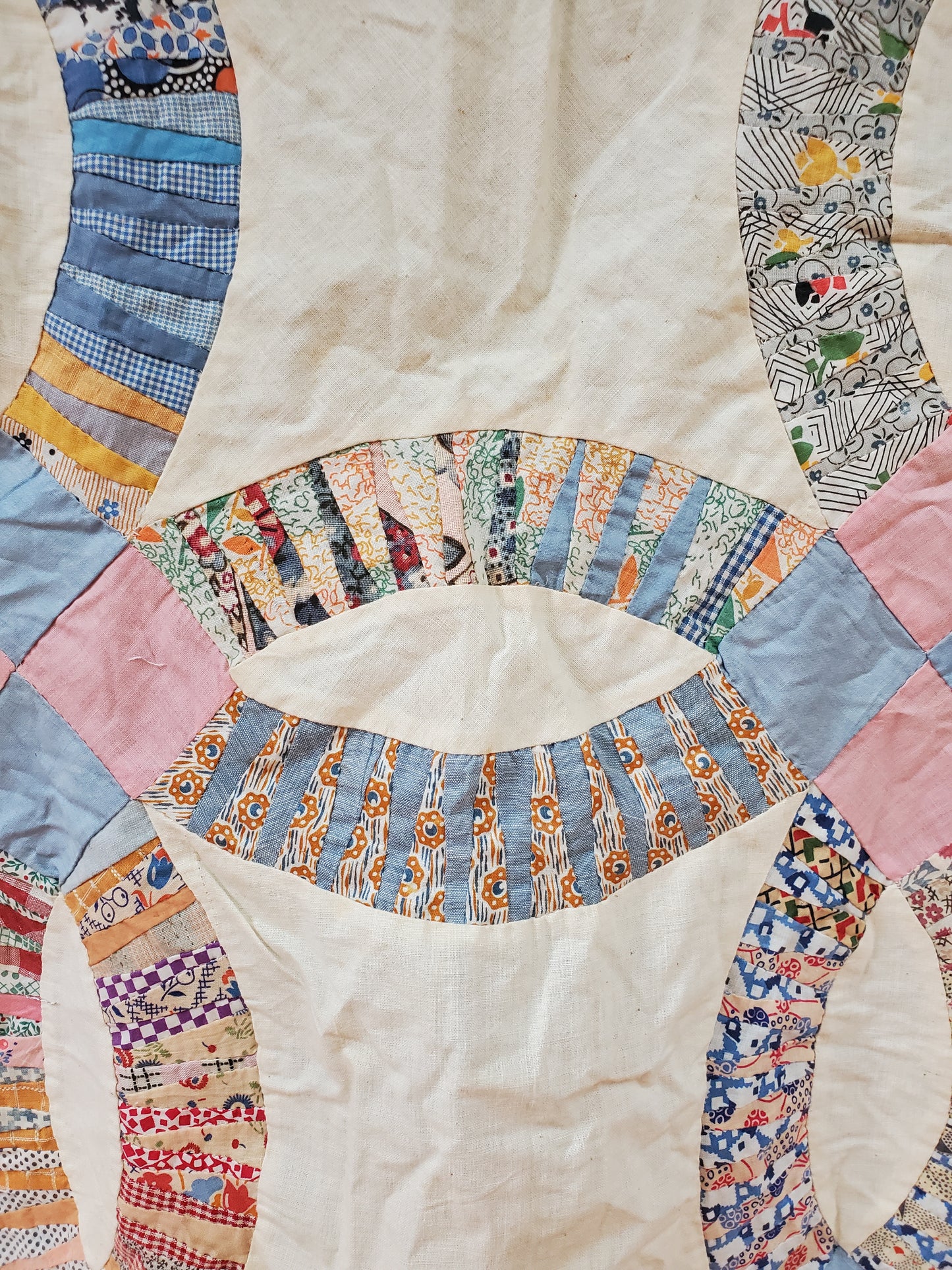 Vintage Feed Sack Pickle Dish Quilt Top, ca 1930