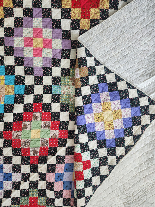 Vintage Patchwork Multicolored Quilt c1950