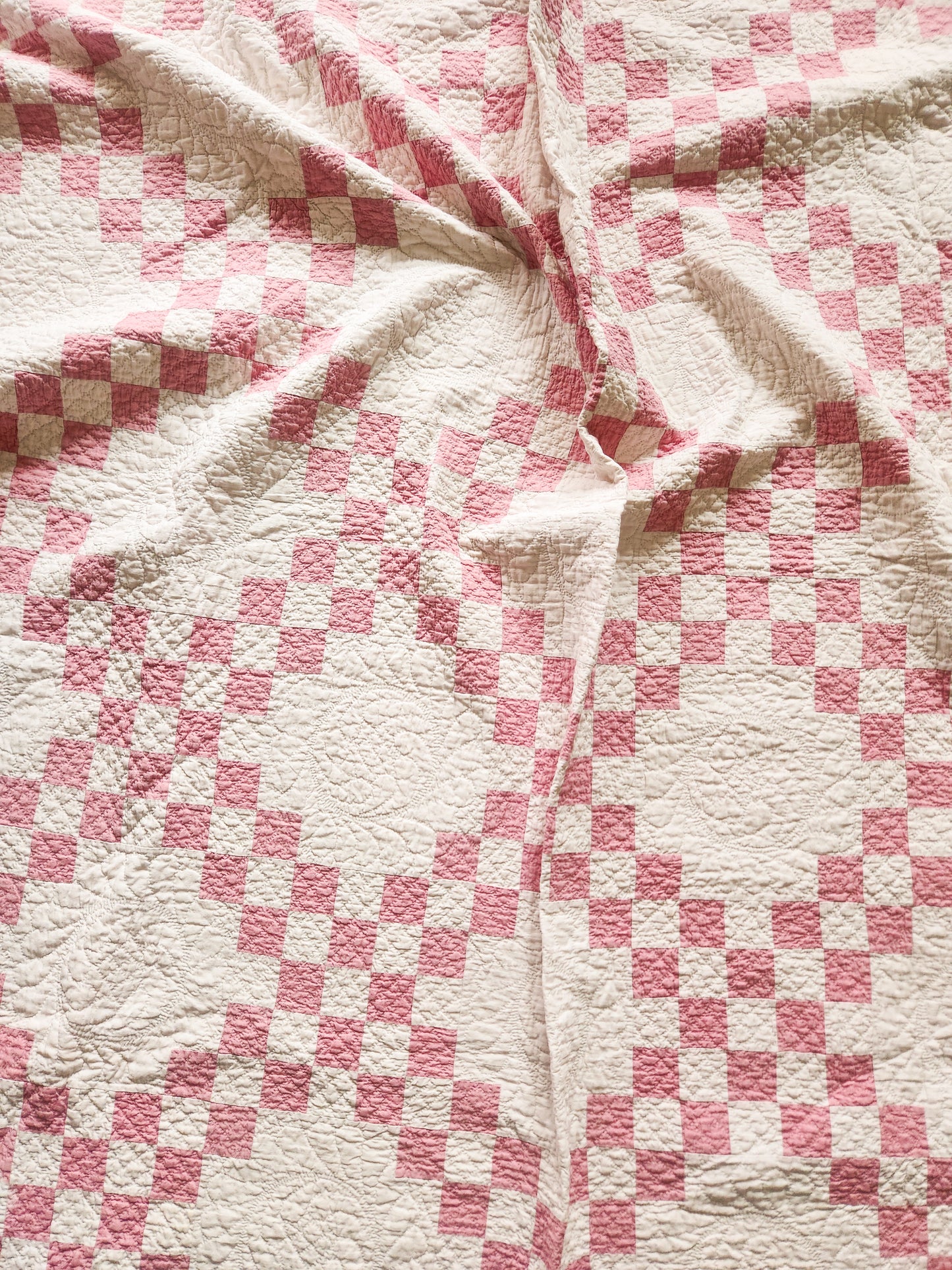 Vintage Pink and White Irish Chain Quilt