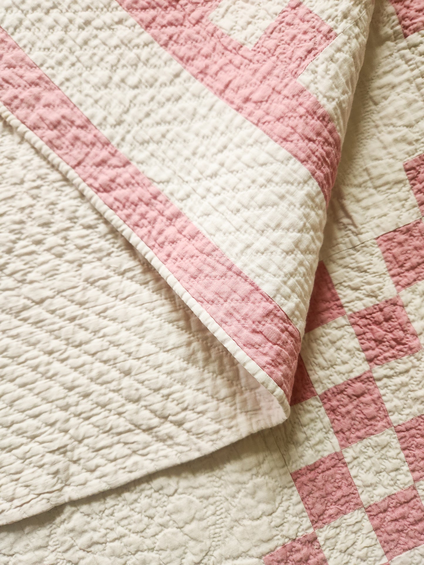 Vintage Pink and White Irish Chain Quilt