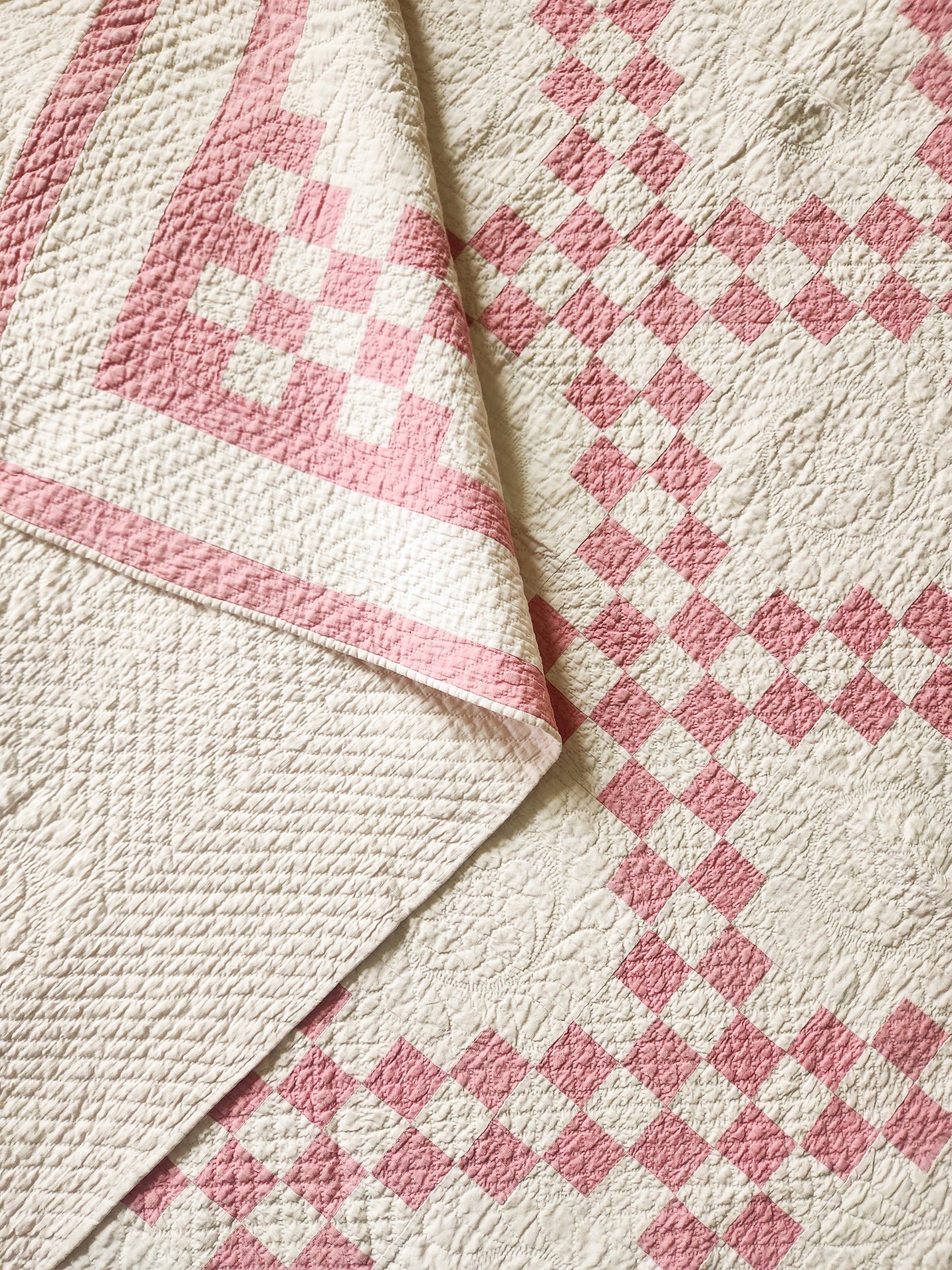 Vintage Pink and White Irish Chain Quilt