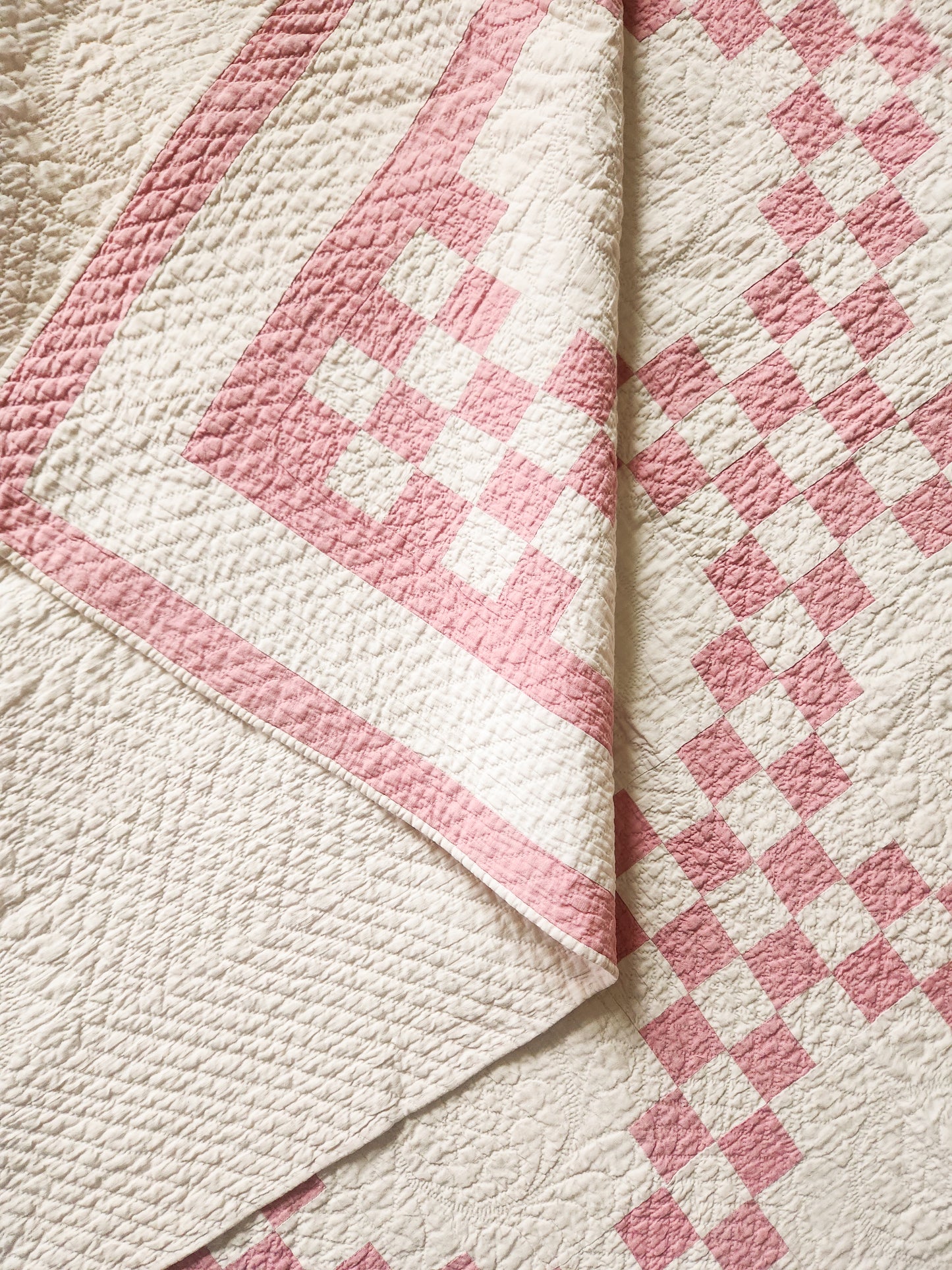 Vintage Pink and White Irish Chain Quilt