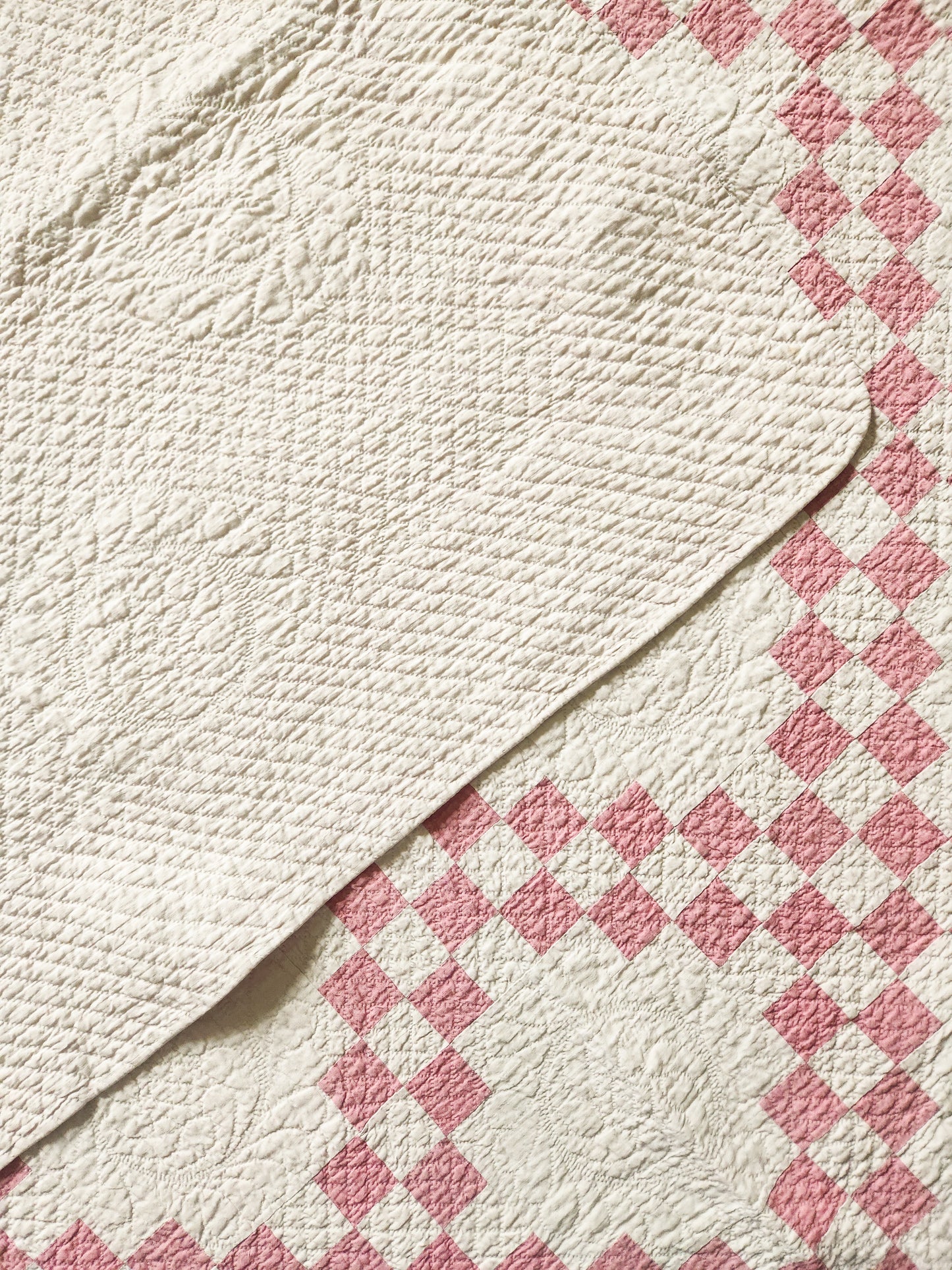 Vintage Pink and White Irish Chain Quilt