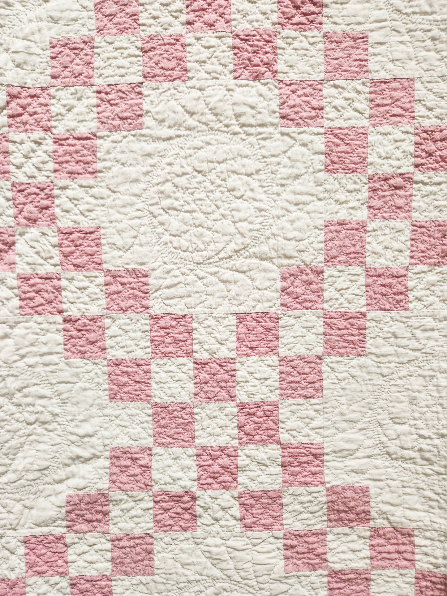 Vintage Pink and White Irish Chain Quilt