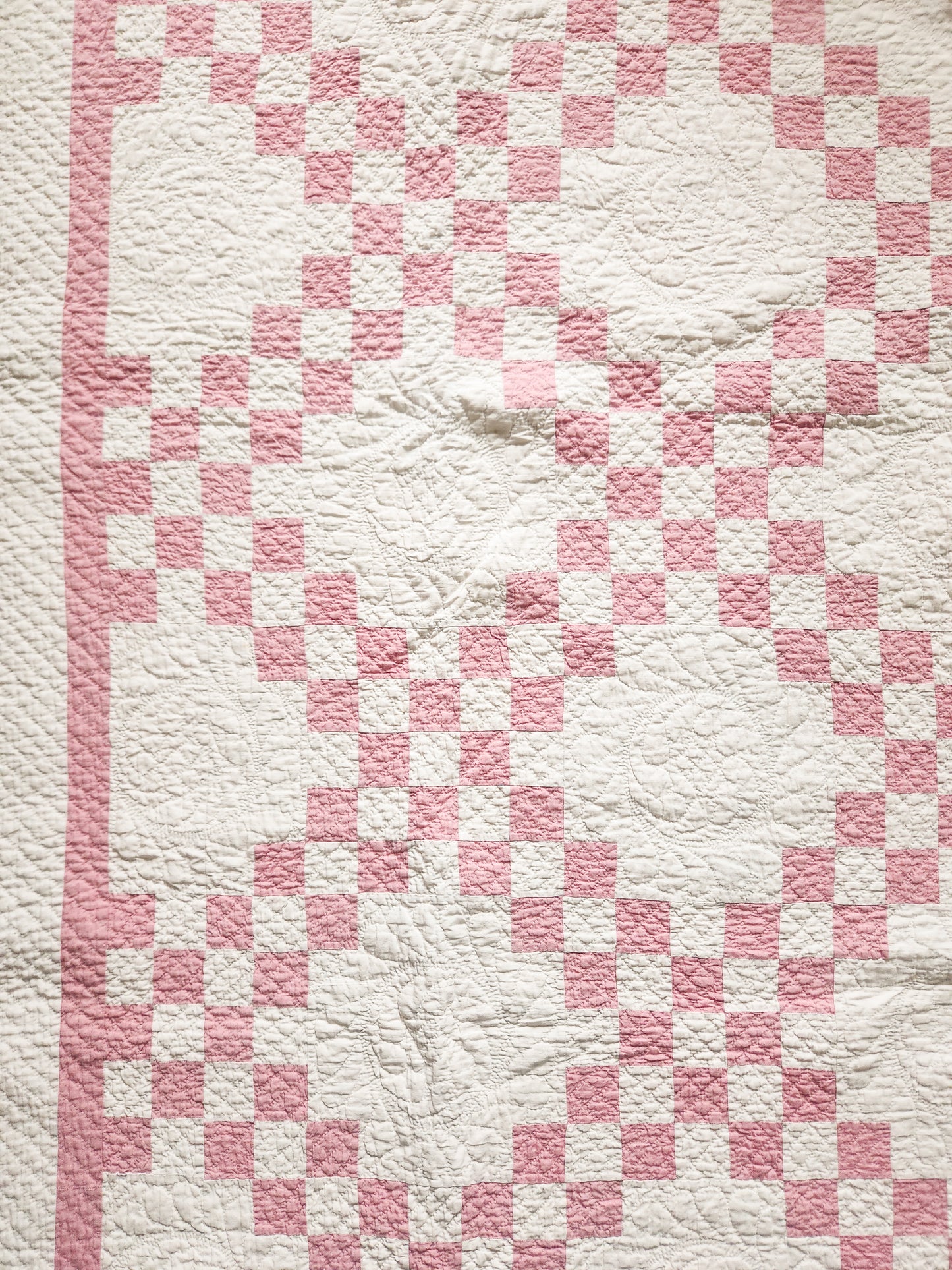 Vintage Pink and White Irish Chain Quilt