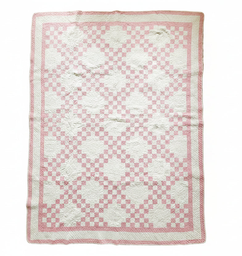 Vintage Pink and White Irish Chain Quilt