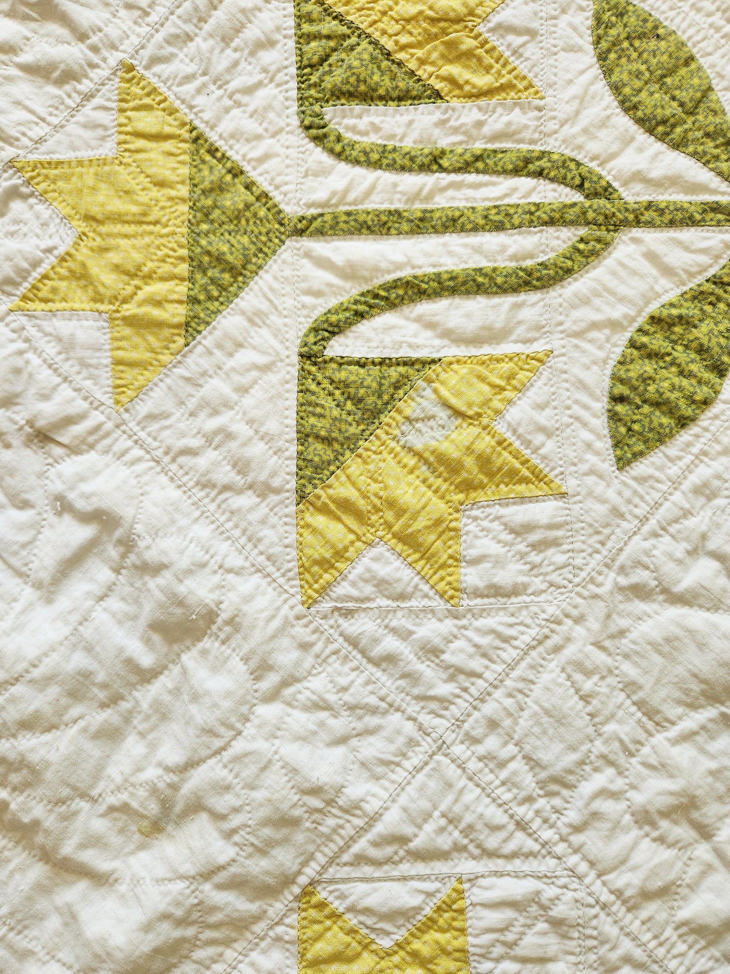 19th Century Green and White Lily Quilt