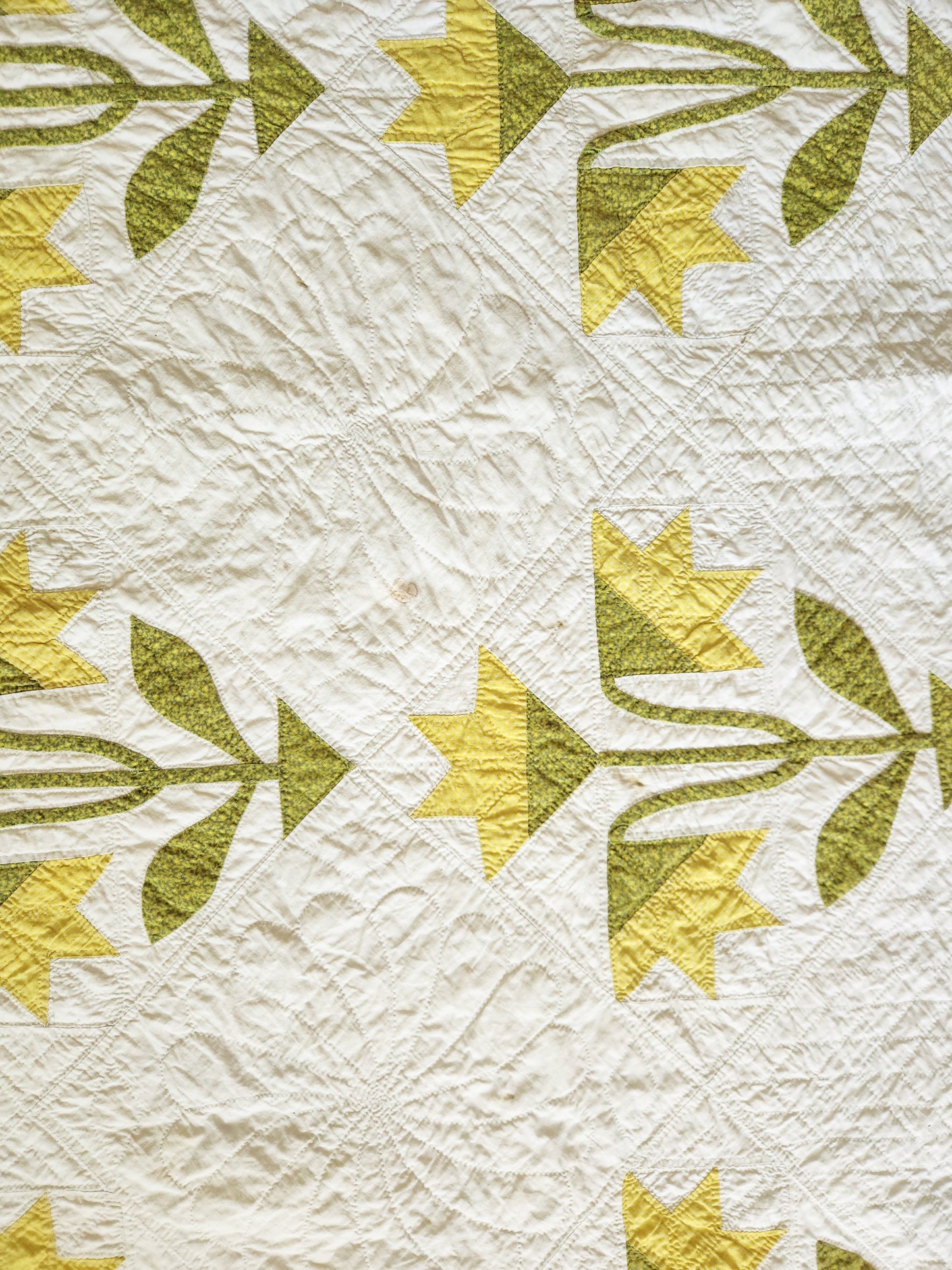 19th Century Green and White Lily Quilt