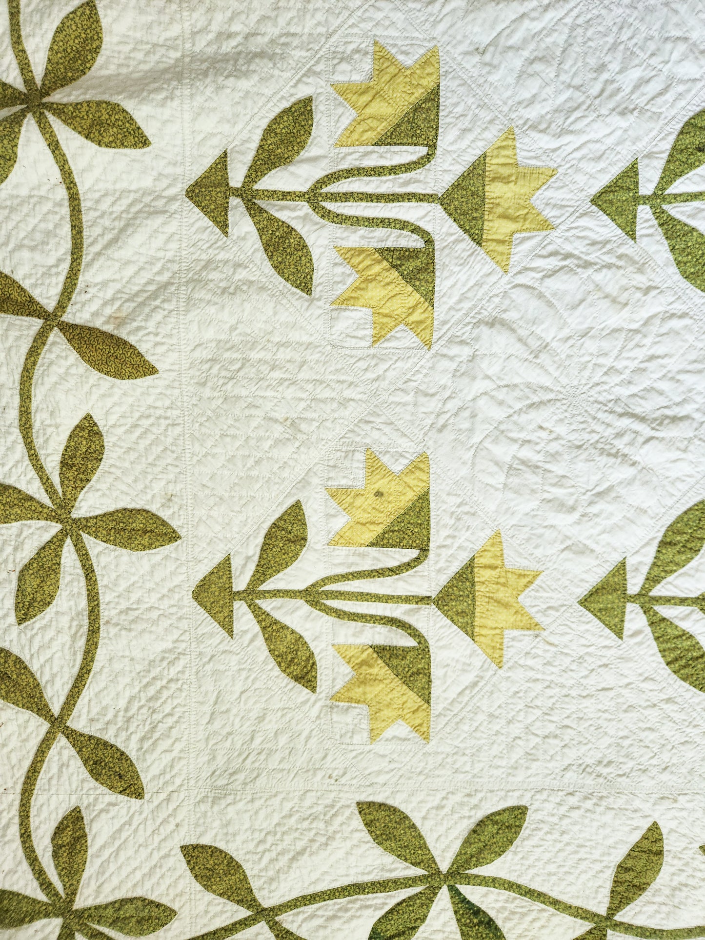 19th Century Green and White Lily Quilt