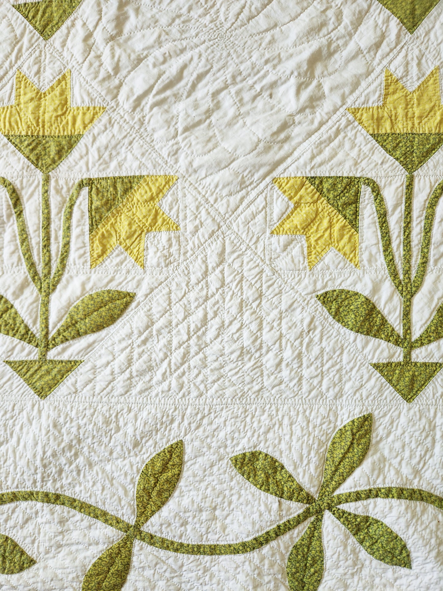 19th Century Green and White Lily Quilt