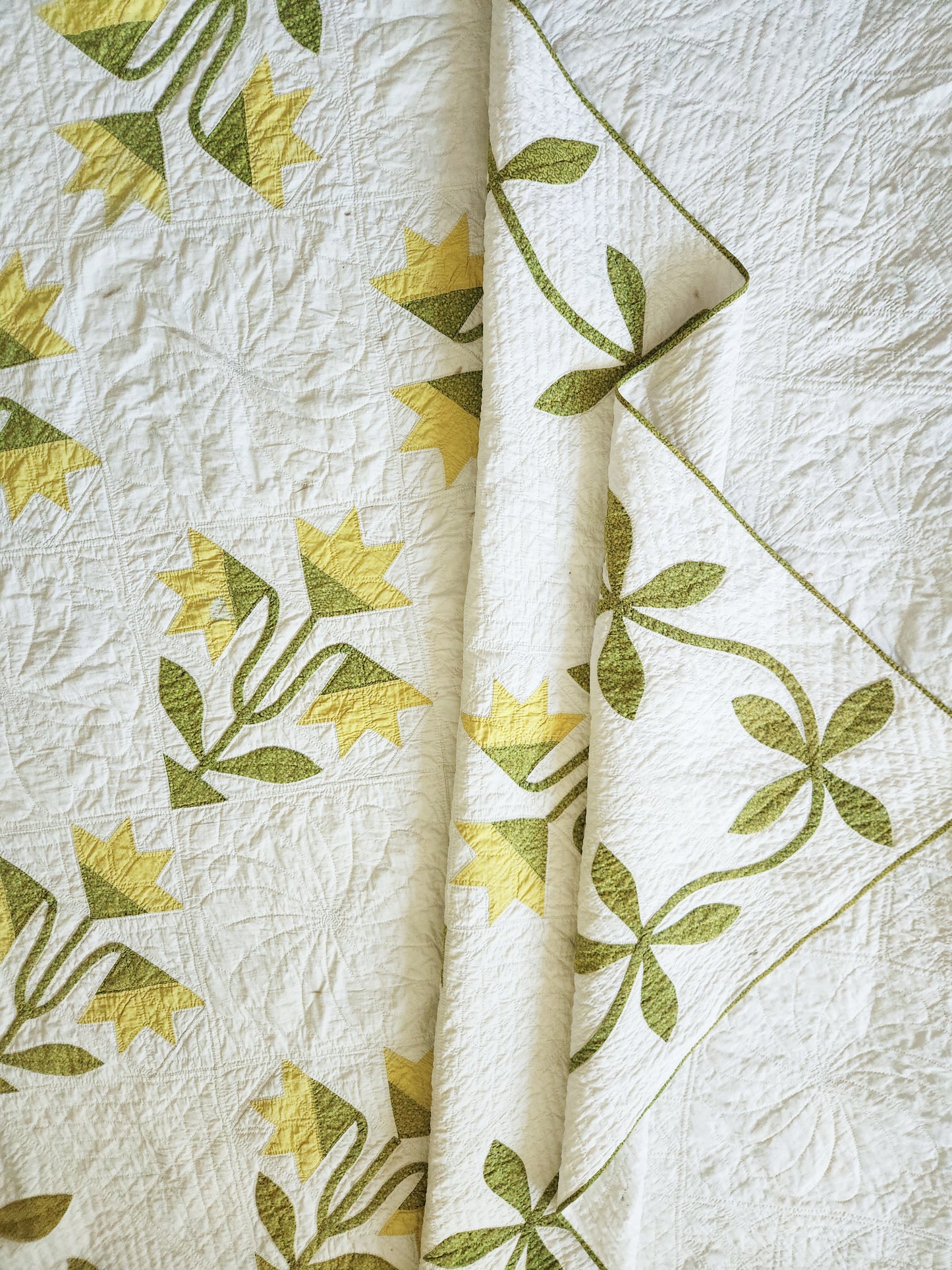 19th Century Green and White Lily Quilt