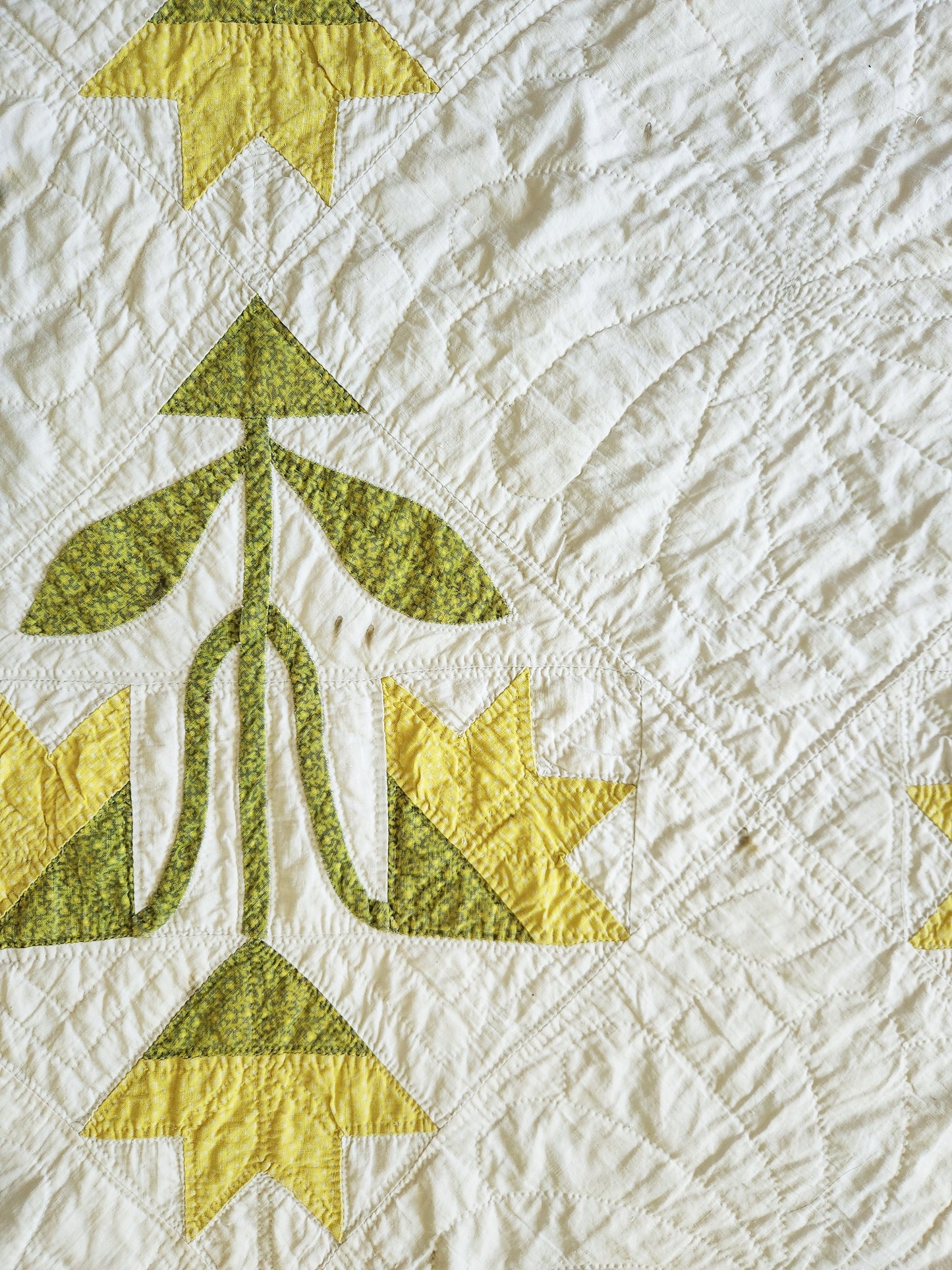 19th Century Green and White Lily Quilt