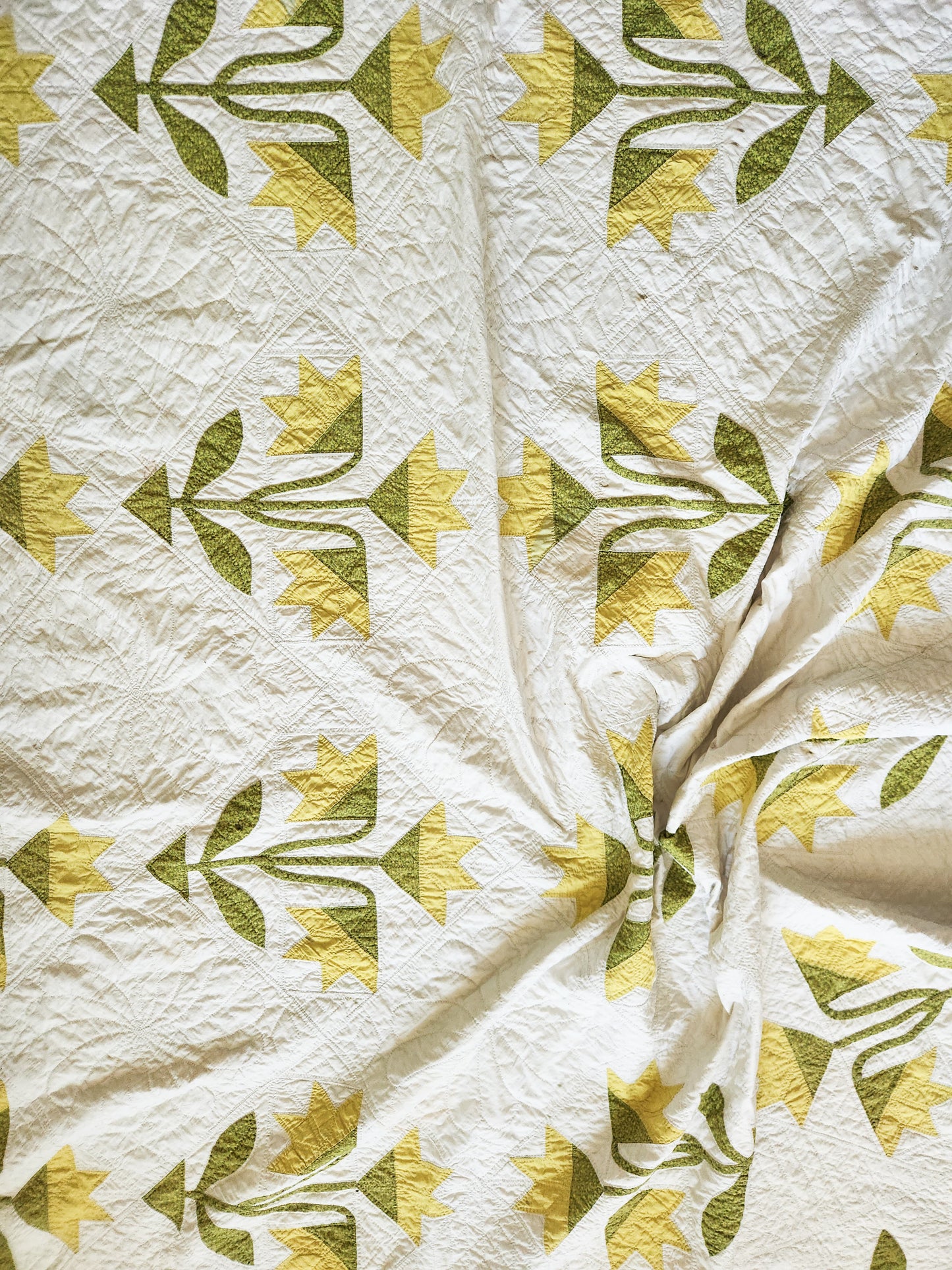 19th Century Green and White Lily Quilt
