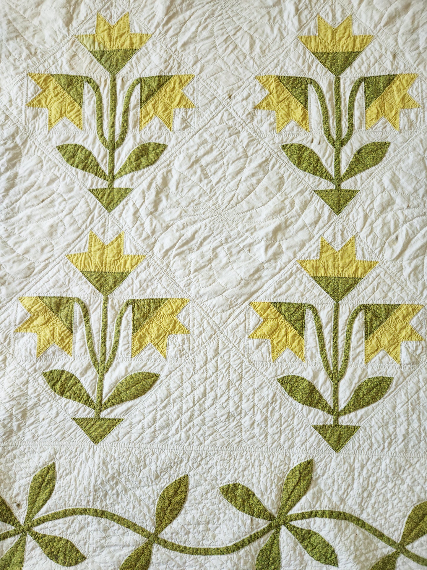 19th Century Green and White Lily Quilt