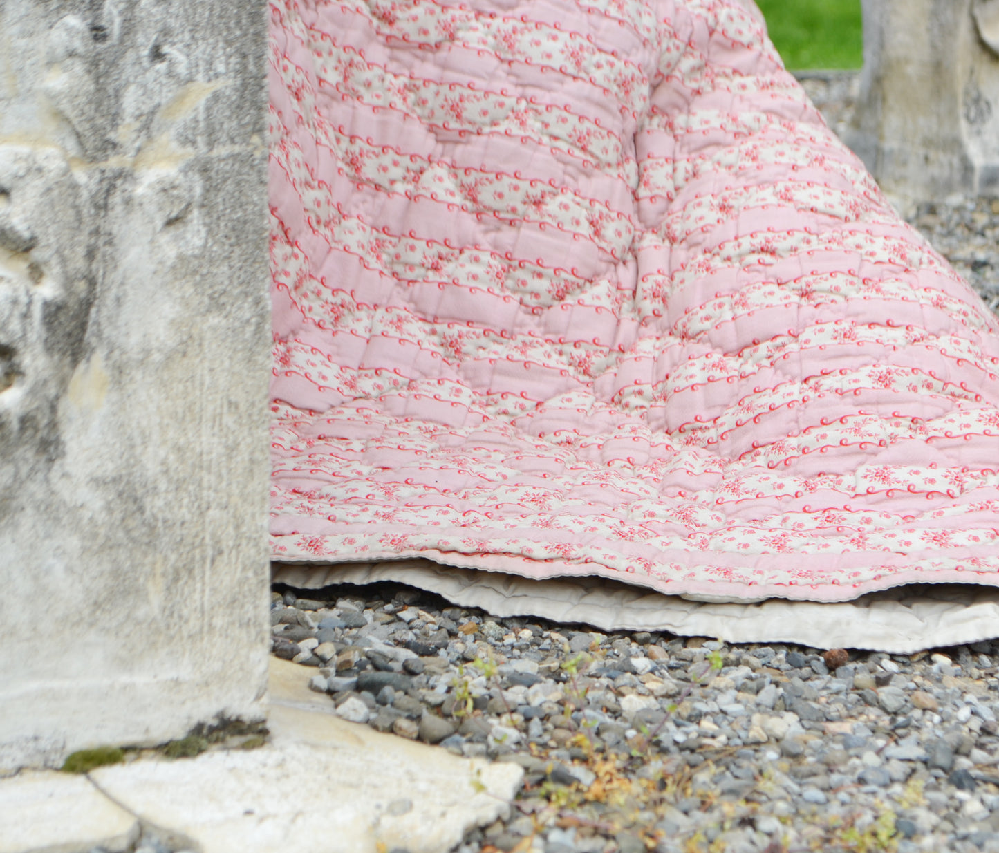 Antique Pink and Cream Provencal French Boutis Quilt