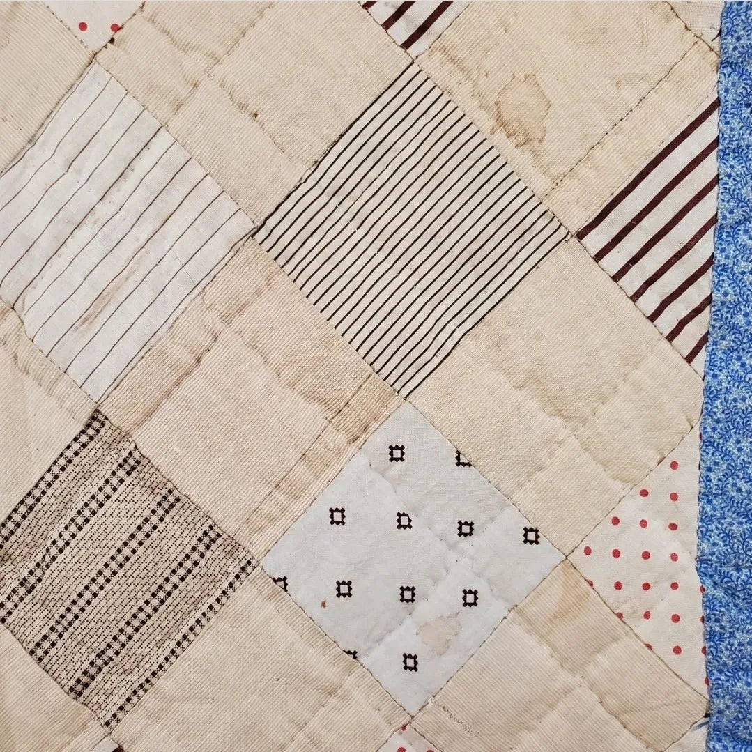 Pink & Blue Calico Antique Quilt