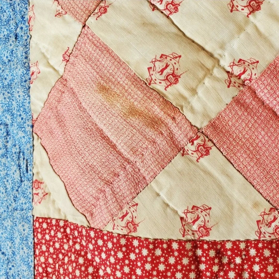 Pink & Blue Calico Antique Quilt