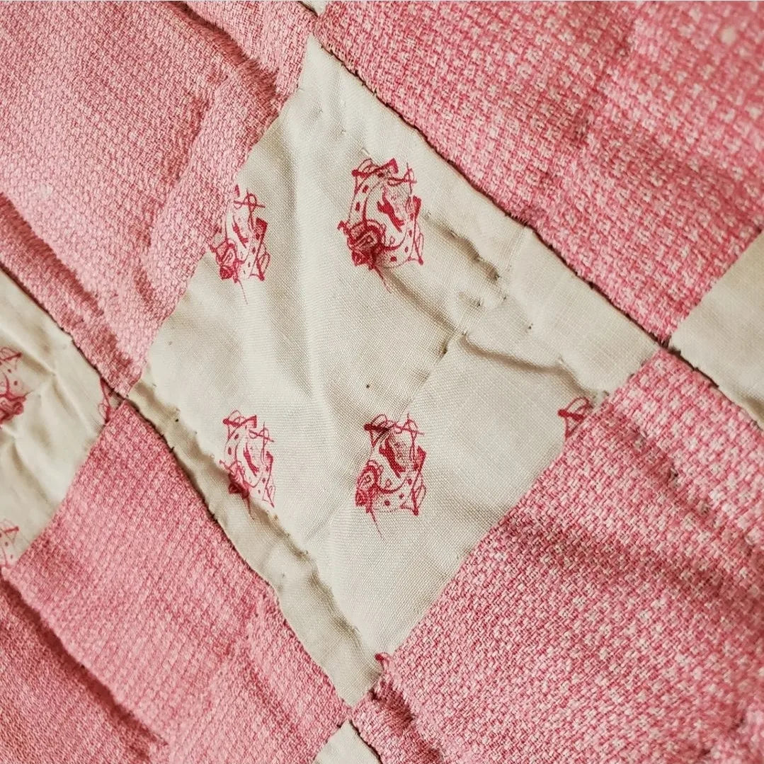 Pink & Blue Calico Antique Quilt