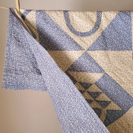 Sweet, Vintage, Blue and White, Calico, Basket Quilt