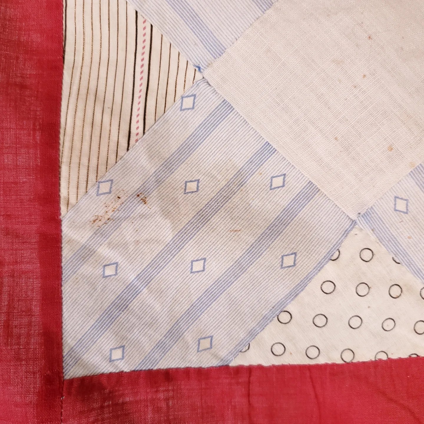 Small, Turkey Red Sashing & Shirting Vintage Scrappy Quilt Top