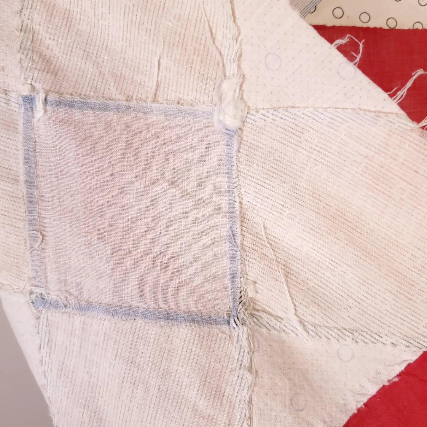 Small, Turkey Red Sashing & Shirting Vintage Scrappy Quilt Top