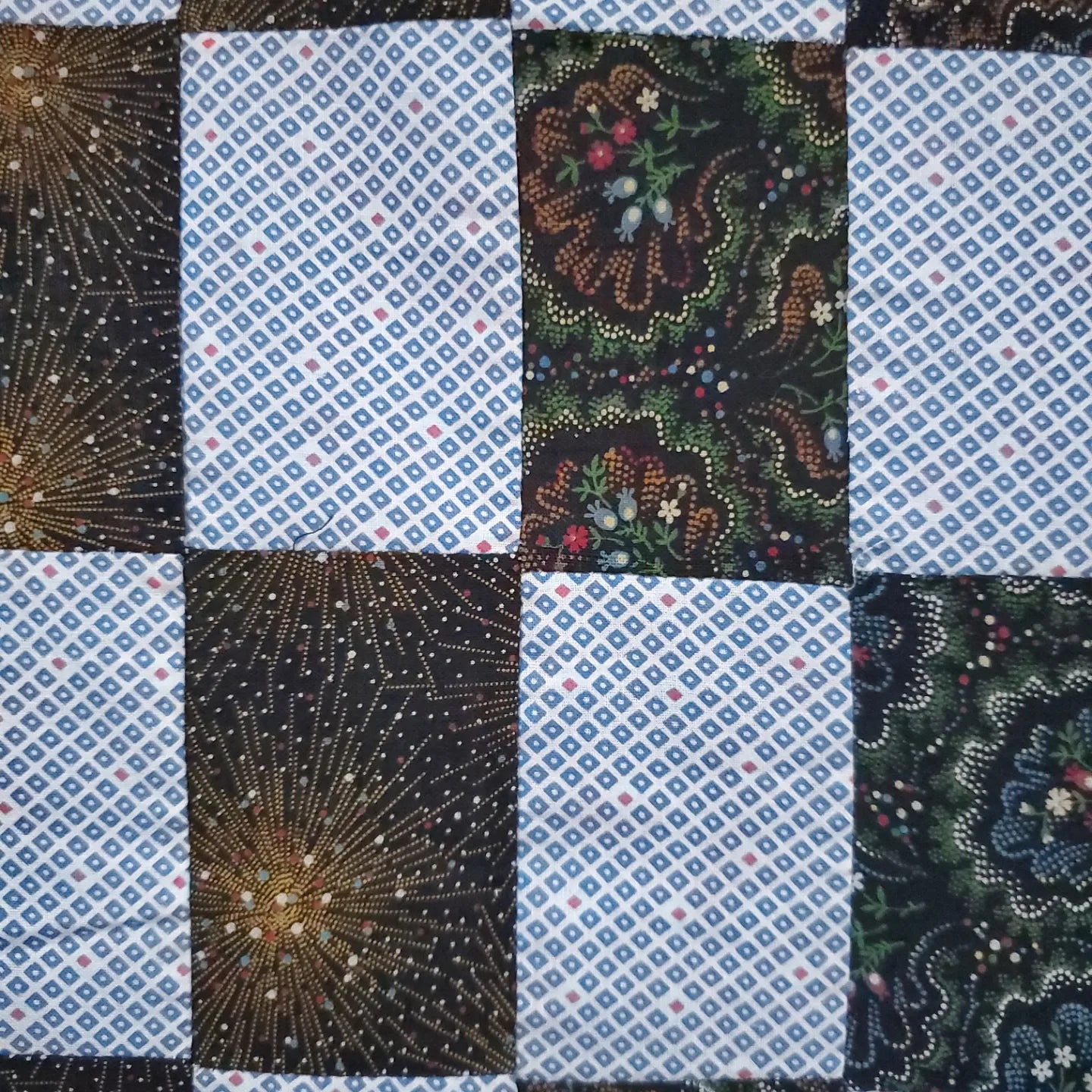 Unfinished Hand Pieced Salesman Samples Quilt Top In Late 19th Century Neons