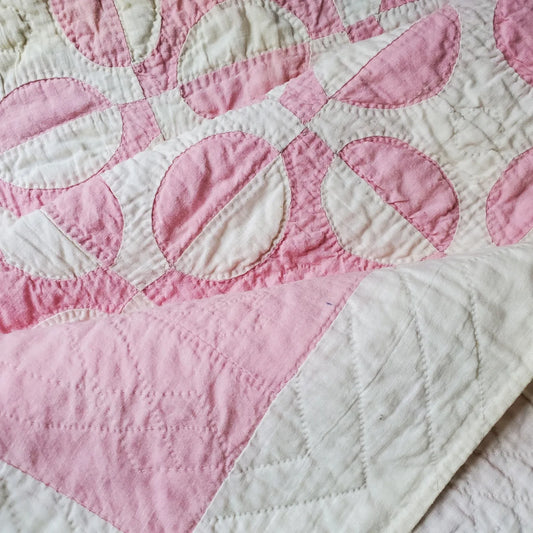 Small Pink & White Crib Quilt Half Circle Pattern Child's