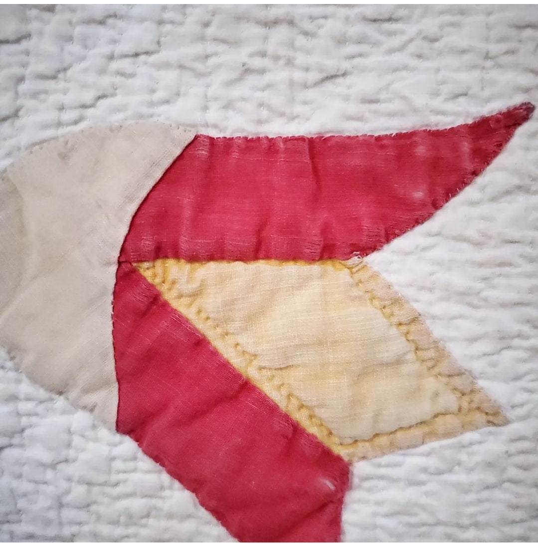 Hand Stitched Turkey Red Antique Tulip Quilt