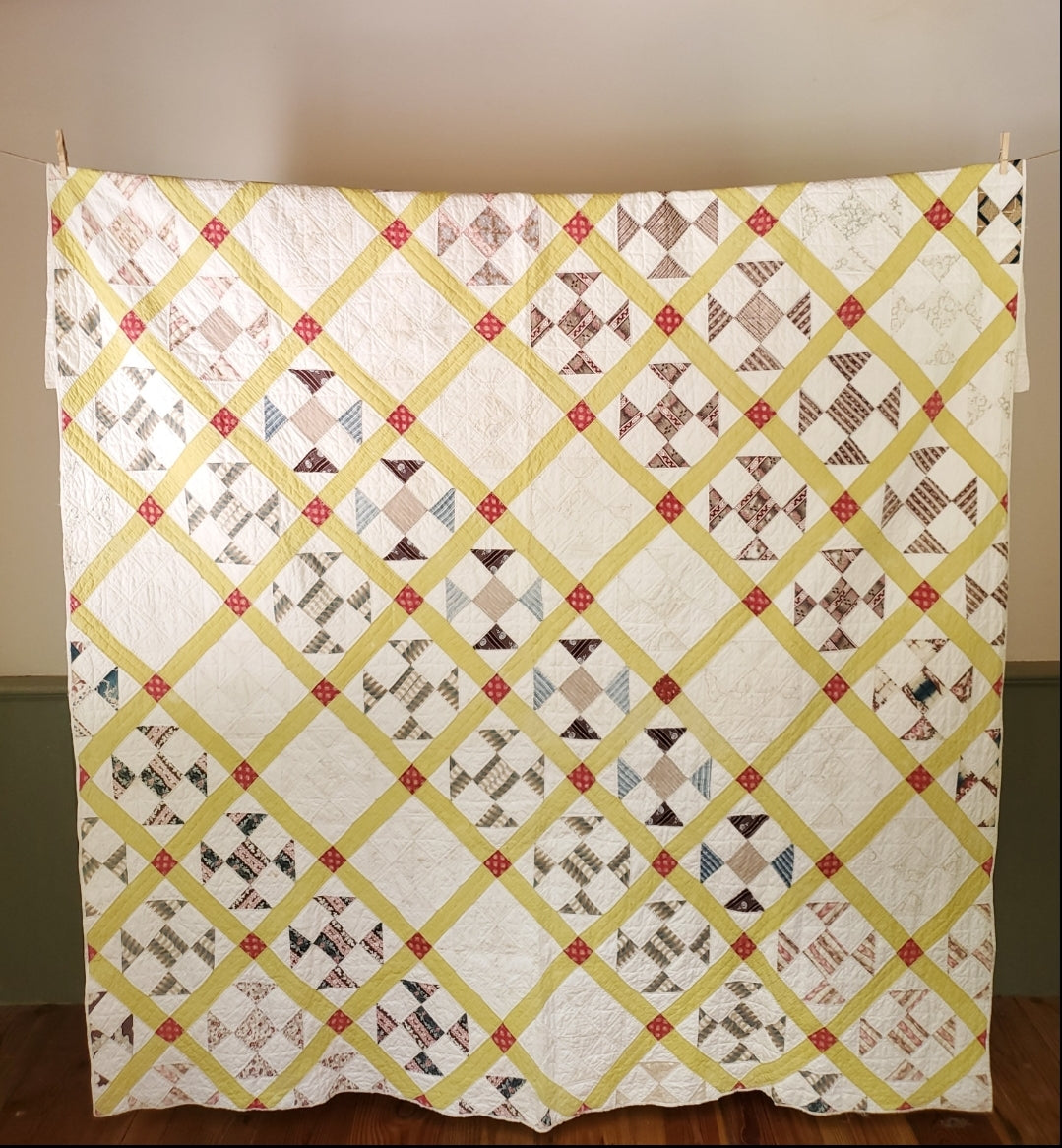 Chrome Yellow Sashed Antique Quilt, 19th Cent