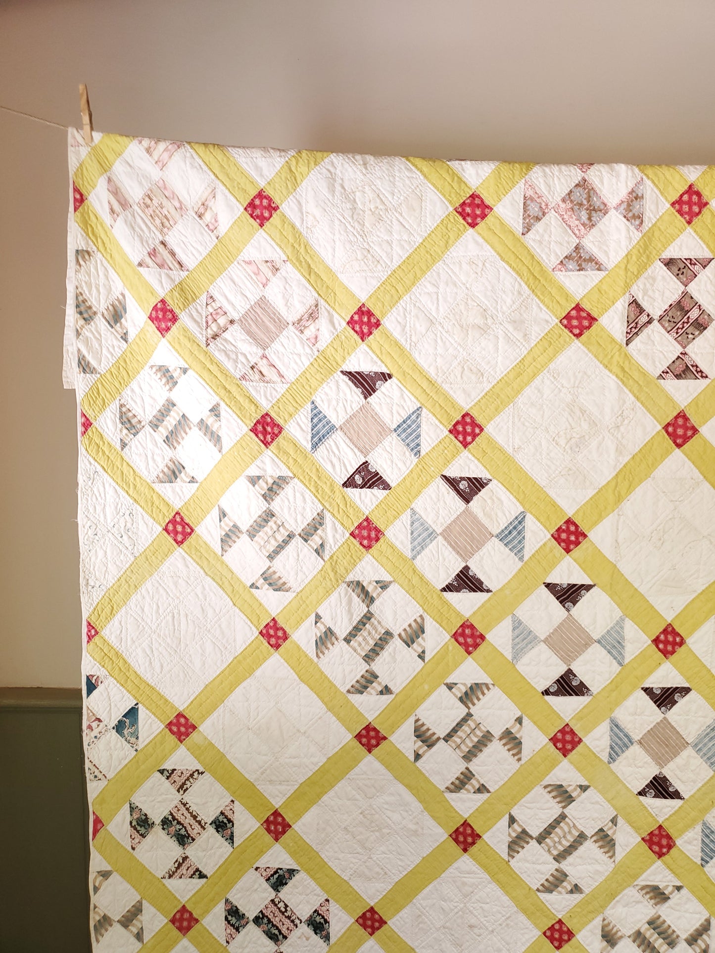 Chrome Yellow Sashed Antique Quilt, 19th Cent