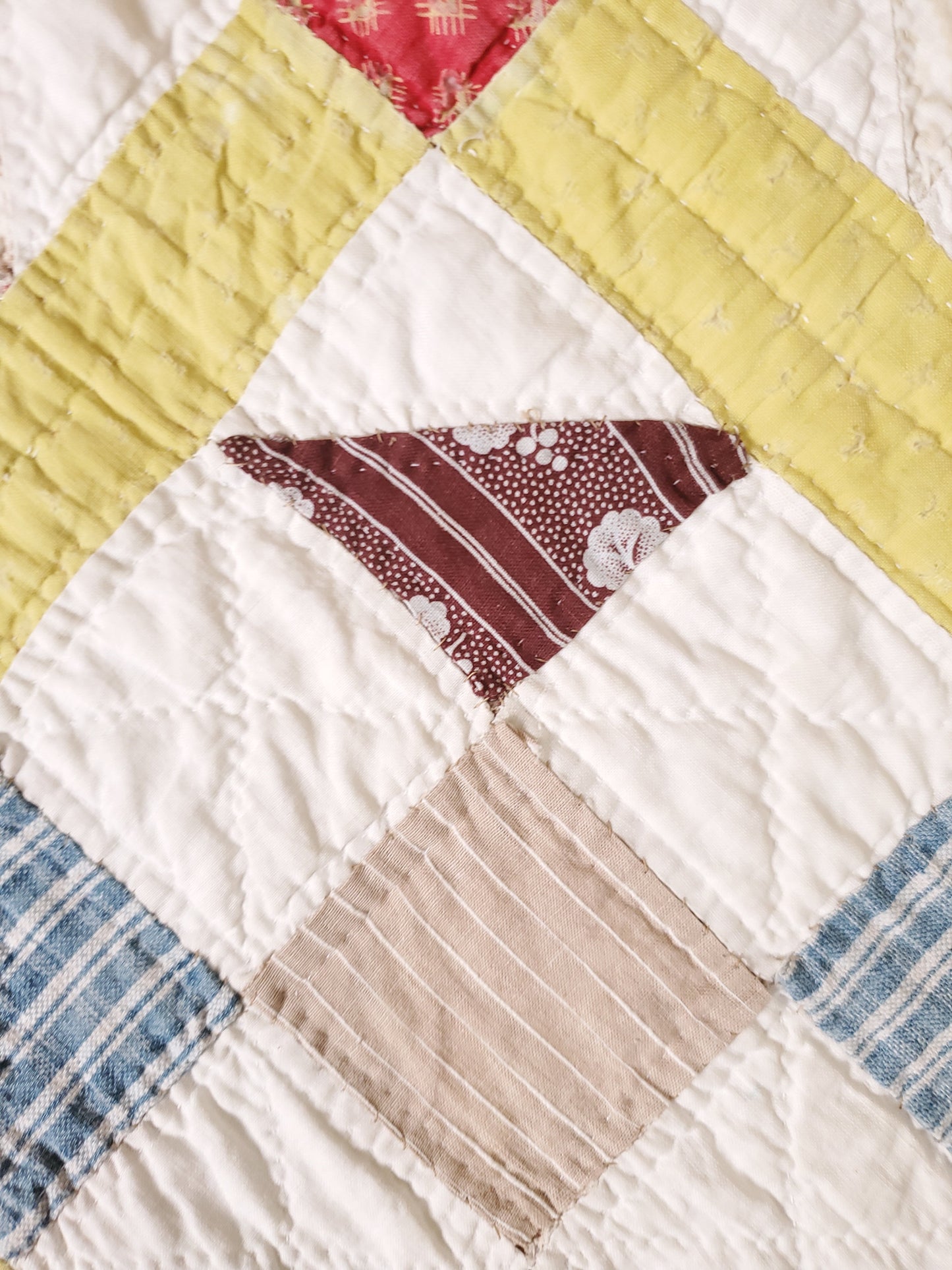 Chrome Yellow Sashed Antique Quilt, 19th Cent