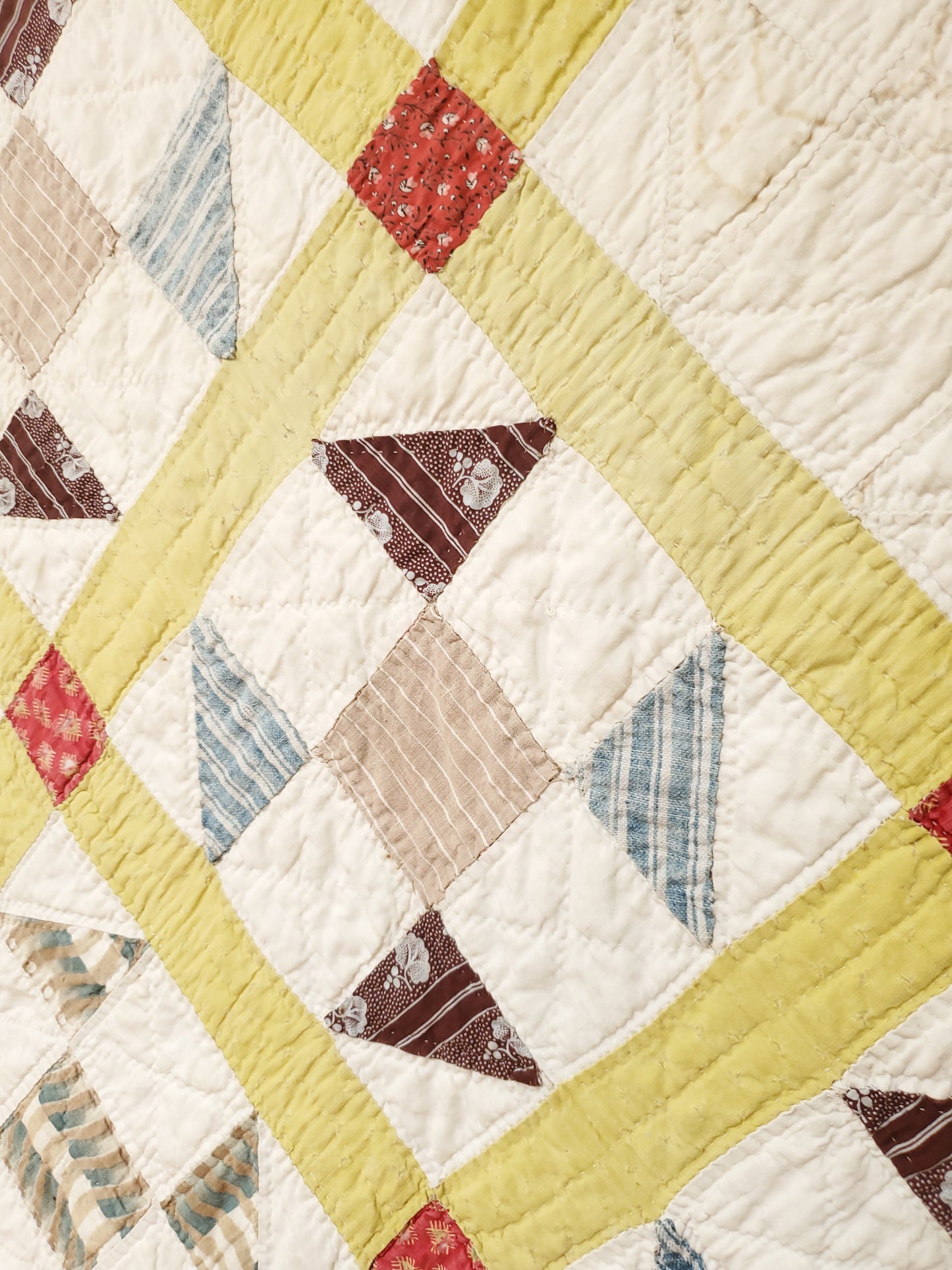 Chrome Yellow Sashed Antique Quilt, 19th Cent