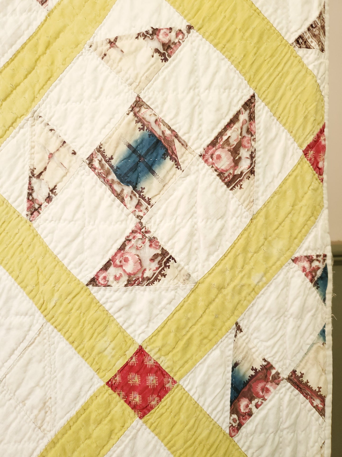 Chrome Yellow Sashed Antique Quilt, 19th Cent