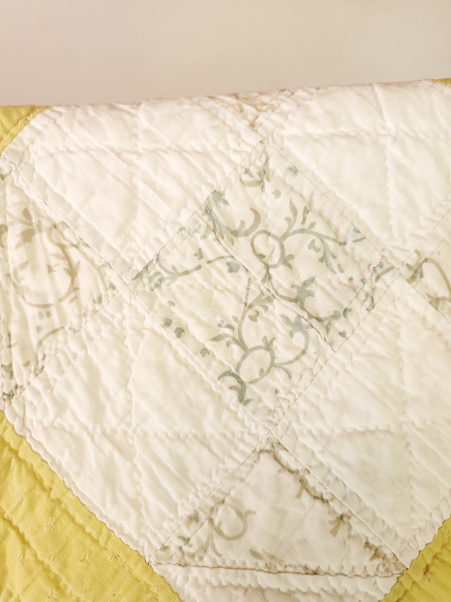 Chrome Yellow Sashed Antique Quilt, 19th Cent