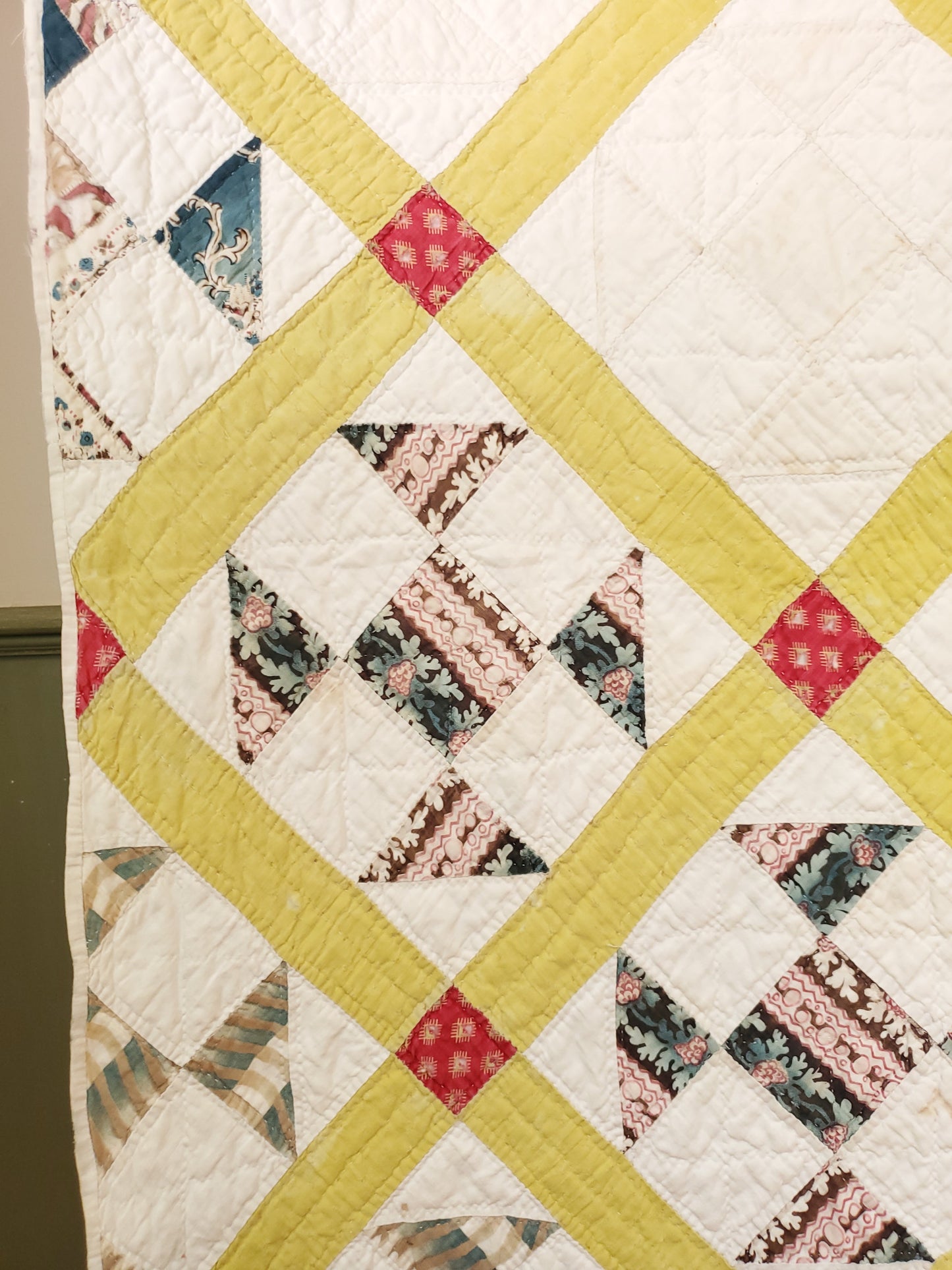 Chrome Yellow Sashed Antique Quilt, 19th Cent