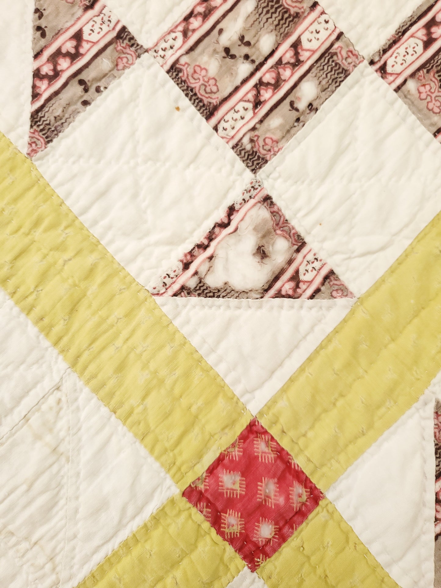 Chrome Yellow Sashed Antique Quilt, 19th Cent