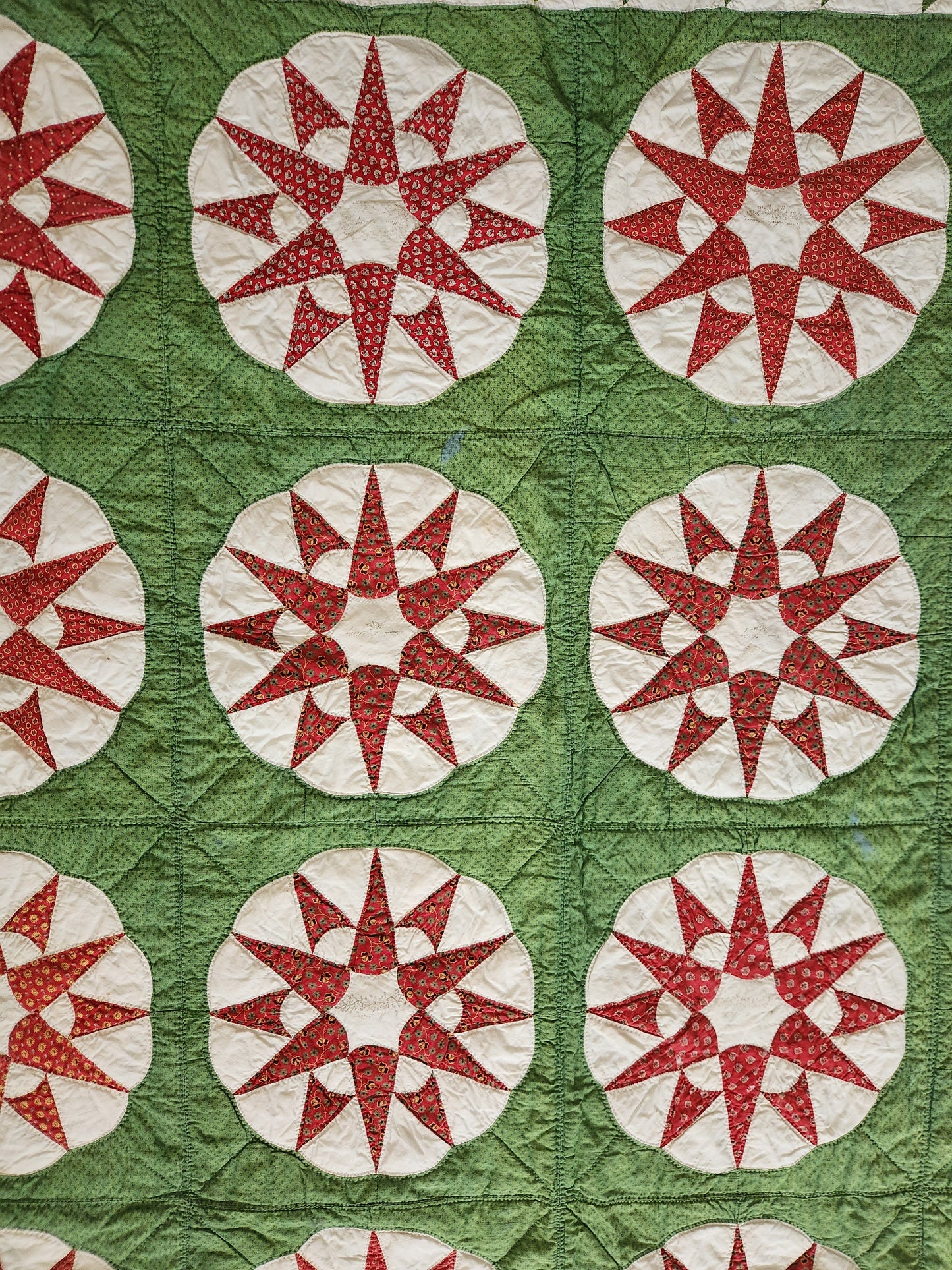 Antique Chips and Whetstone Album Quilt with 36 Name Stamps c1850