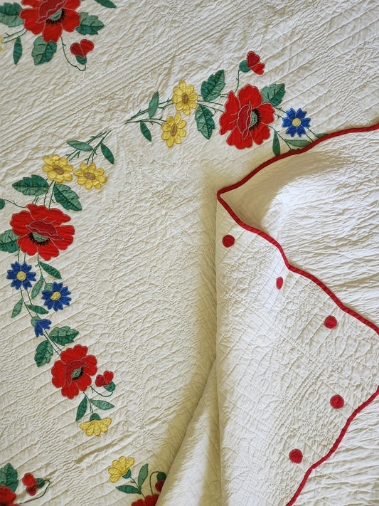 Poppy Applique Quilt c1950